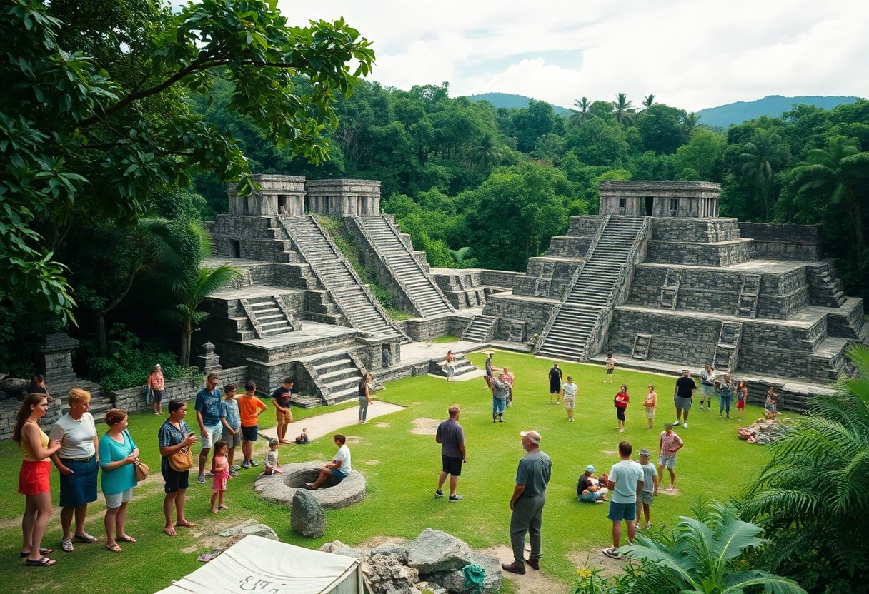 Visitors at a Maya site