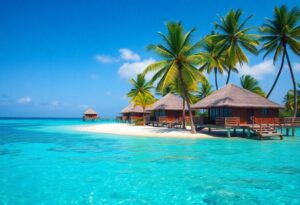 Overwater bungalows and turquoise water in Belize