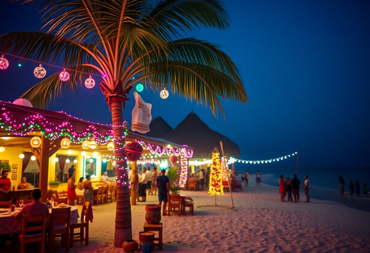 Beachside Christmas decorations on Ambergris Caye