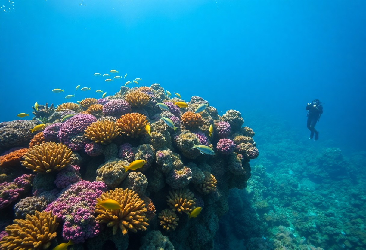 Diver over coral