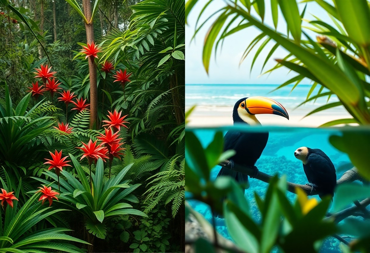 Belize rainforest and reef contrast