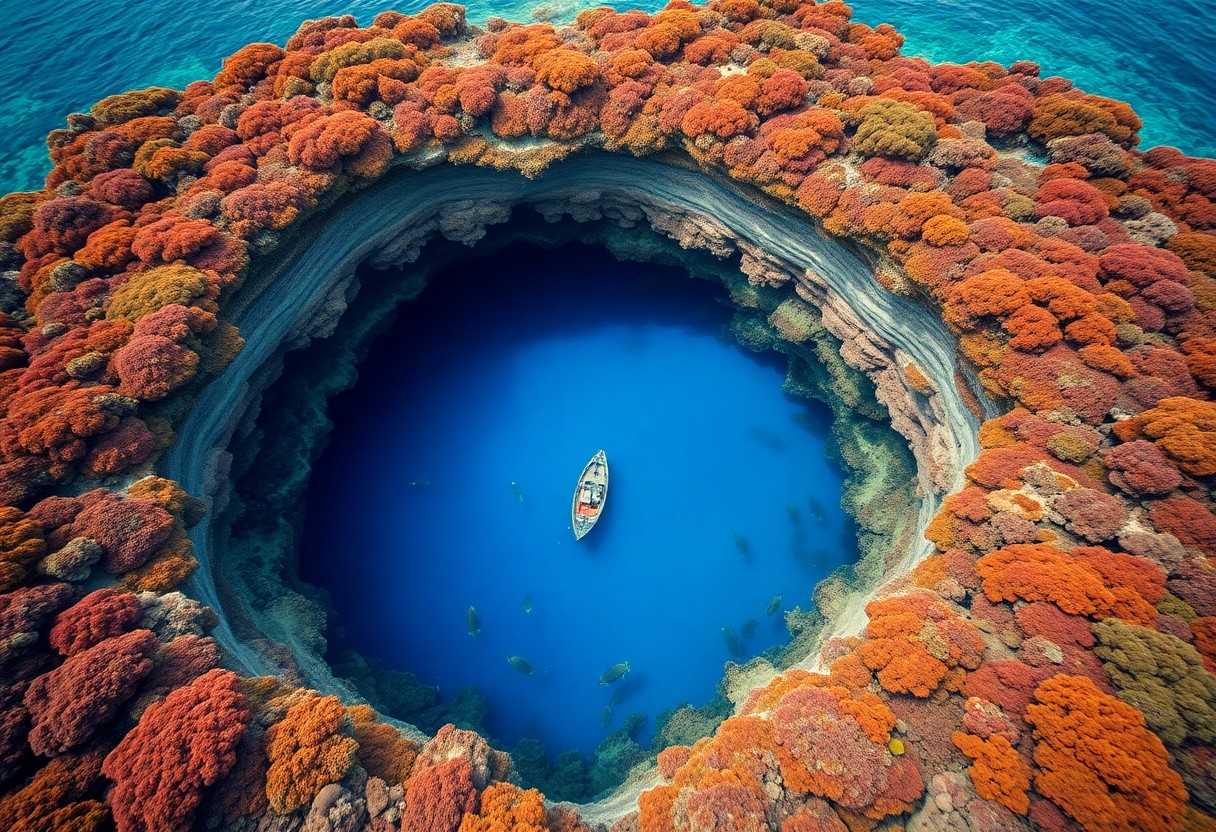 Diver exploring steep wall near the Blue Hole
